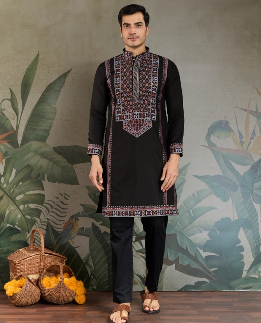 61305-black  - Colors of Tradition –  Black Statement Kurtas for Every Celebration